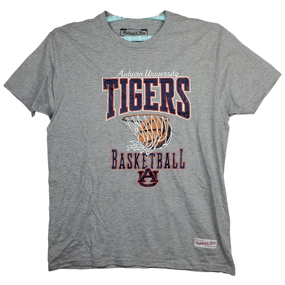 Auburn Tigers Mitchell & Ness NCAA Large Shirt Swish Basketball Art Gray New